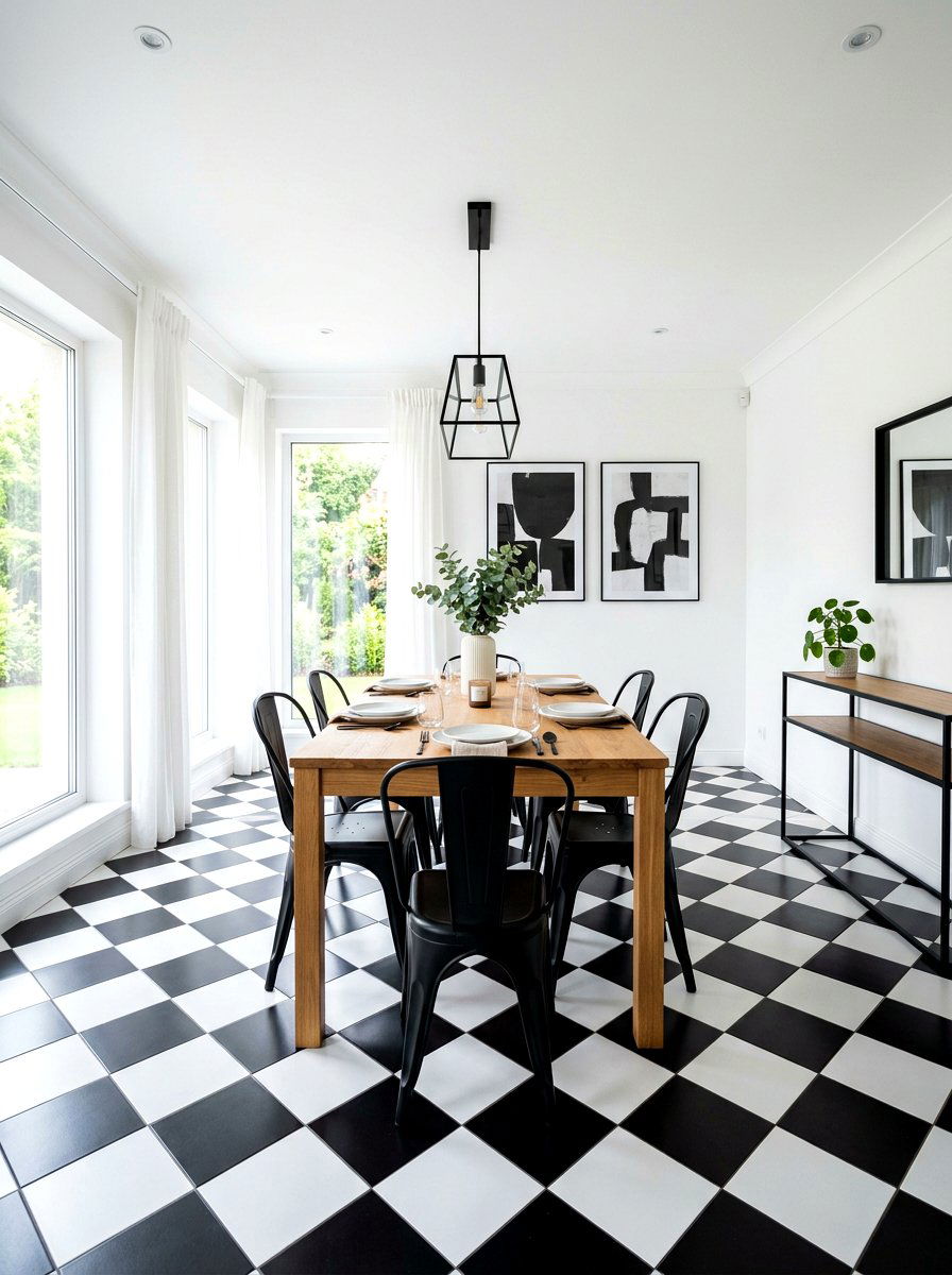 Checkered Floor Dining Room - 30 retro dining room ideas