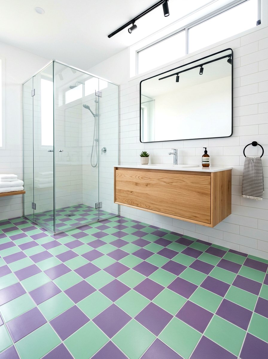 Checkered Floor Tile - 30 dopamine bathroom ideas