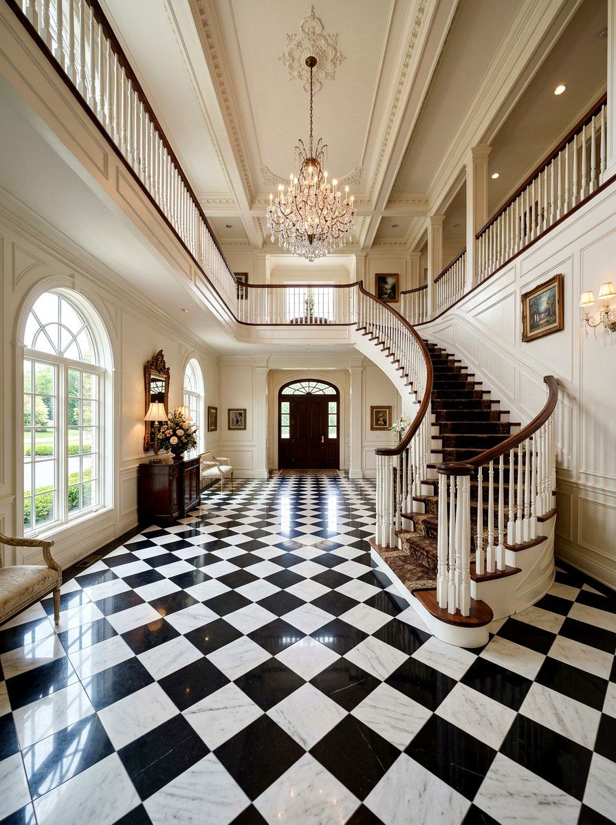 Checkered Floor Tile - 30 two story foyer ideas