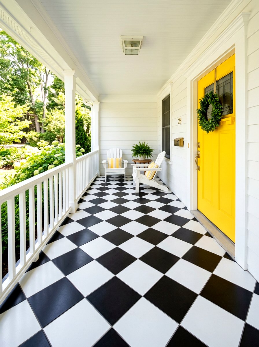 Checkered Floor Tile - 30 Pinterest front porch decor ideas