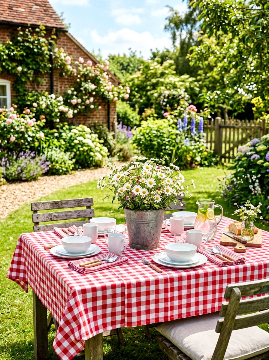 Checkered Gingham Garden Table - 30 garden party table ideas