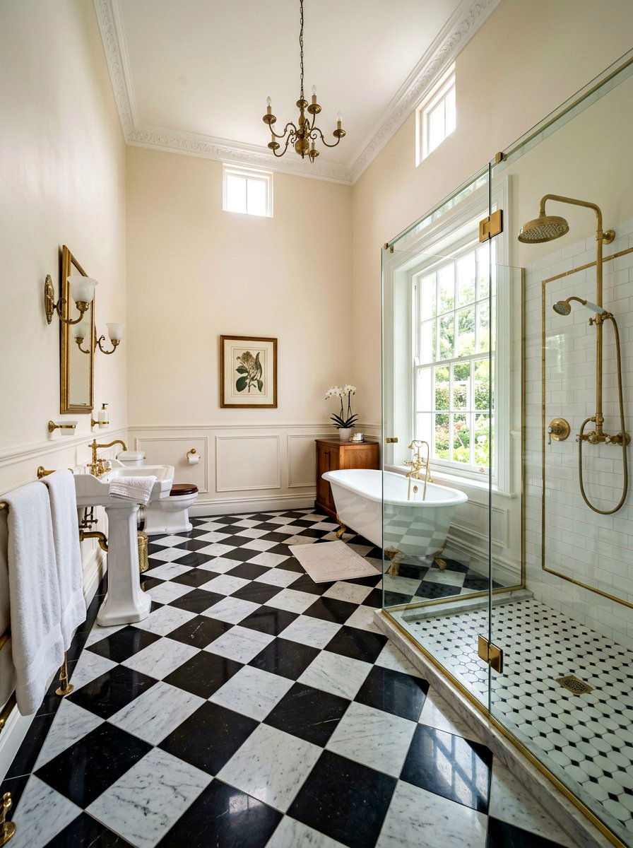 Checkered Marble Floor - 30 old world bathroom ideas