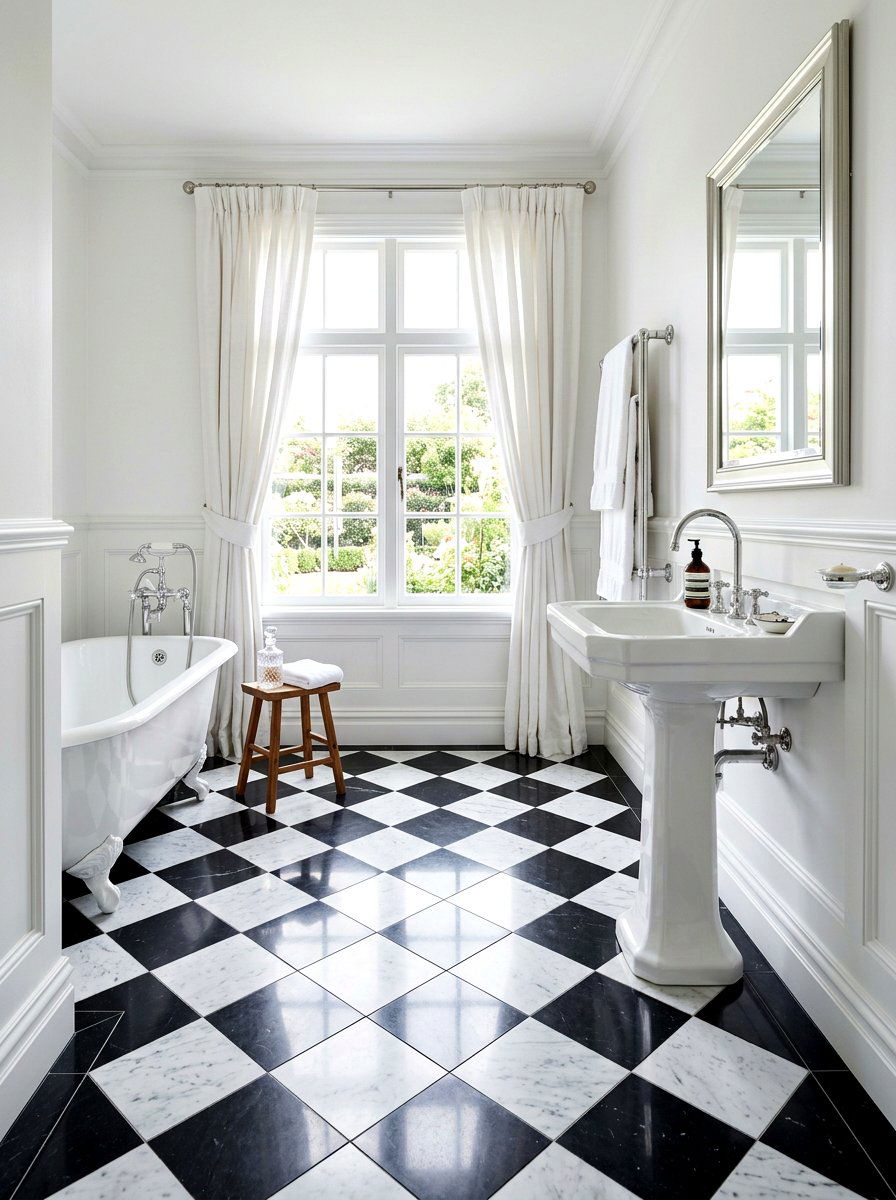 Checkered Marble Floor - 30 mosaic marble bathroom ideas