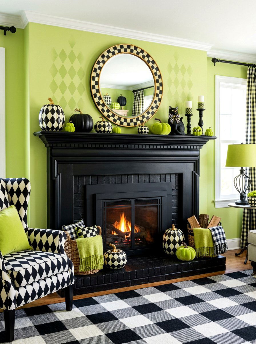 Checkered Pattern Accents - 30 Halloween mantel decor ideas