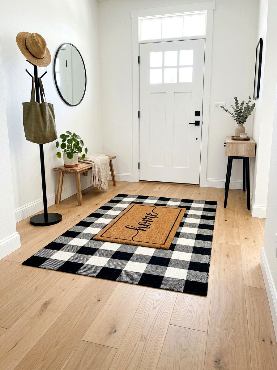 Checkered Rug Layering - 30 fall entryway decor ideas