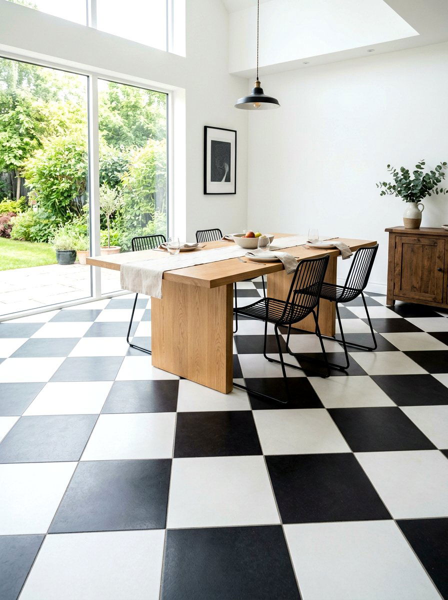 Checkered Tile Floor - 30 bistro dining room ideas