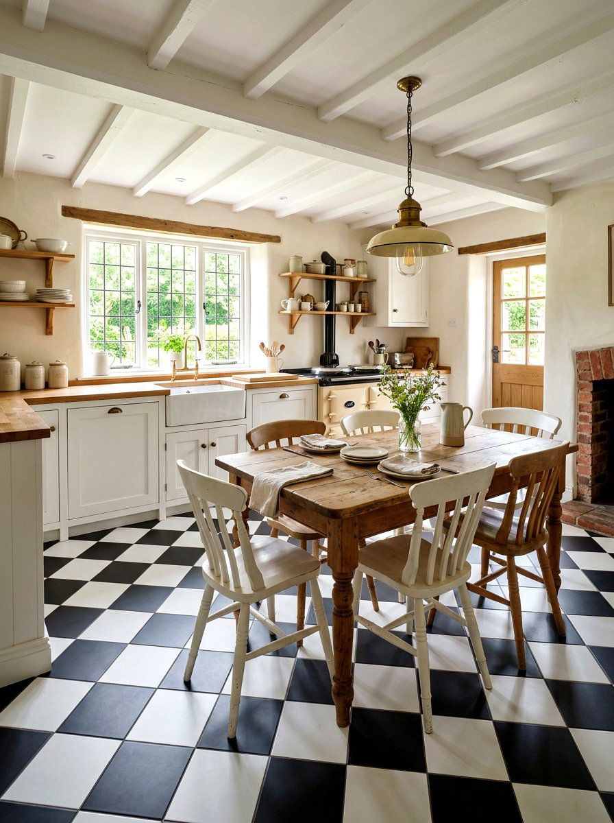 Checkered Tile Floor - 30 vintage cottage kitchen ideas