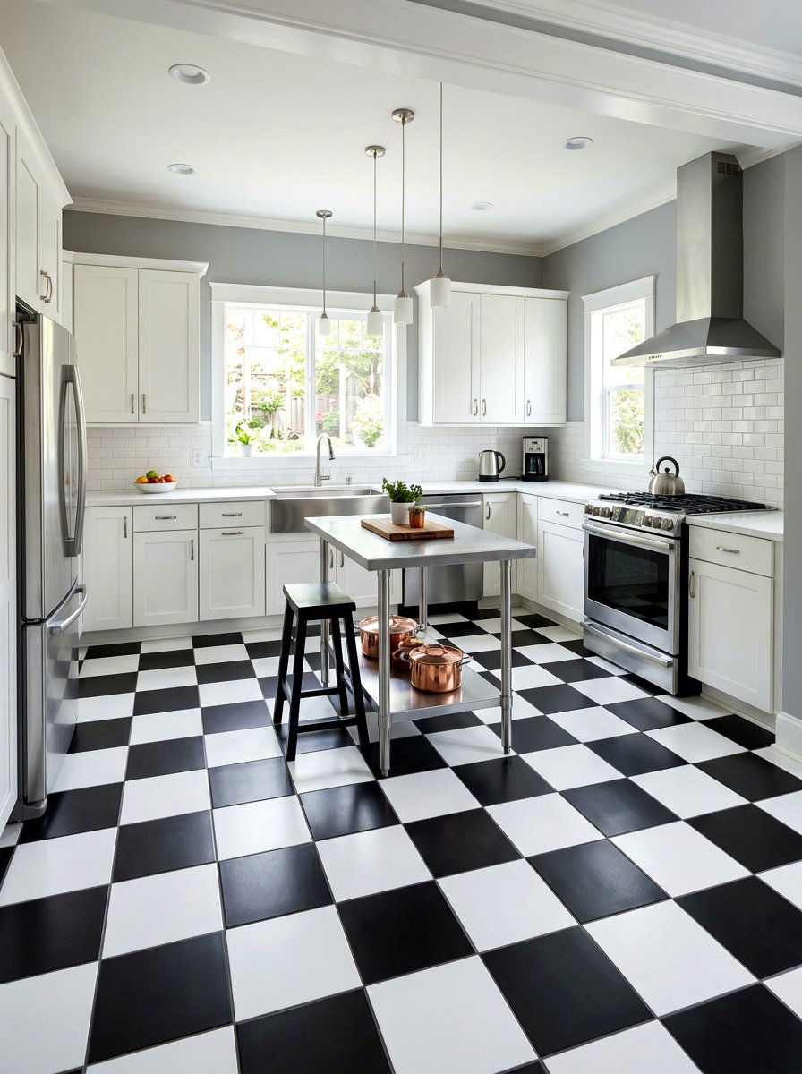 Checkered Tile Floor - 30 retro kitchen ideas