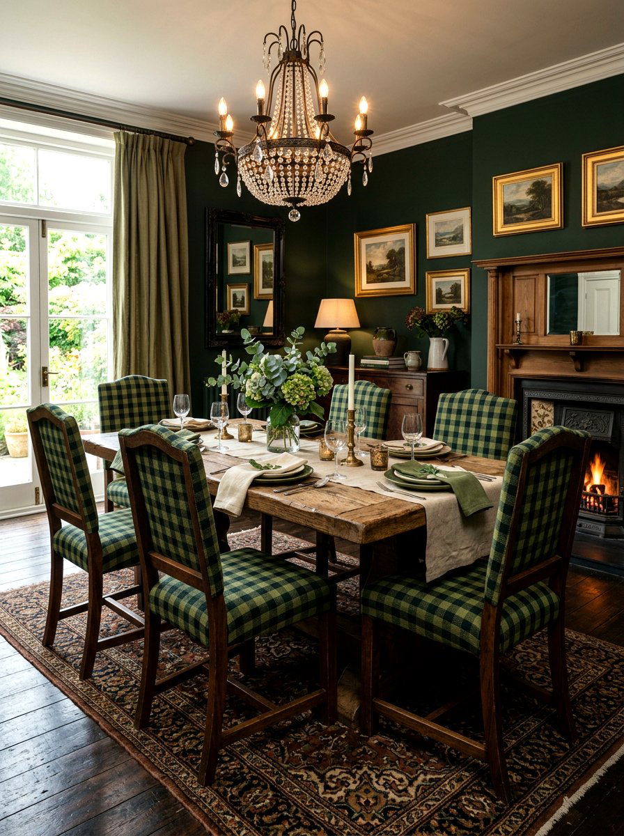 Checkered fabric chairs - 30 moody supper club dining ideas