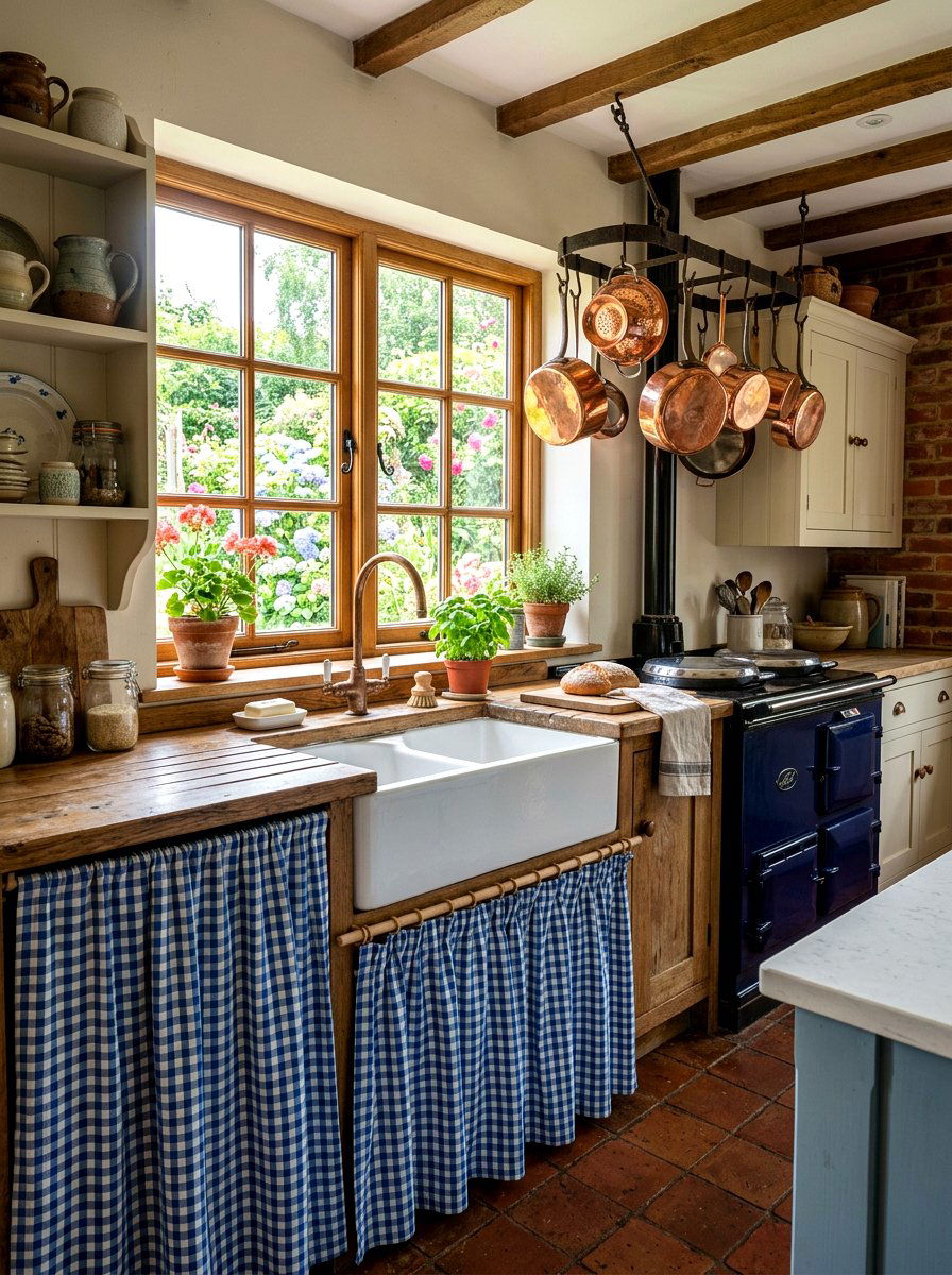 Checkered kitchen sink skirt - 30 gingham decor ideas