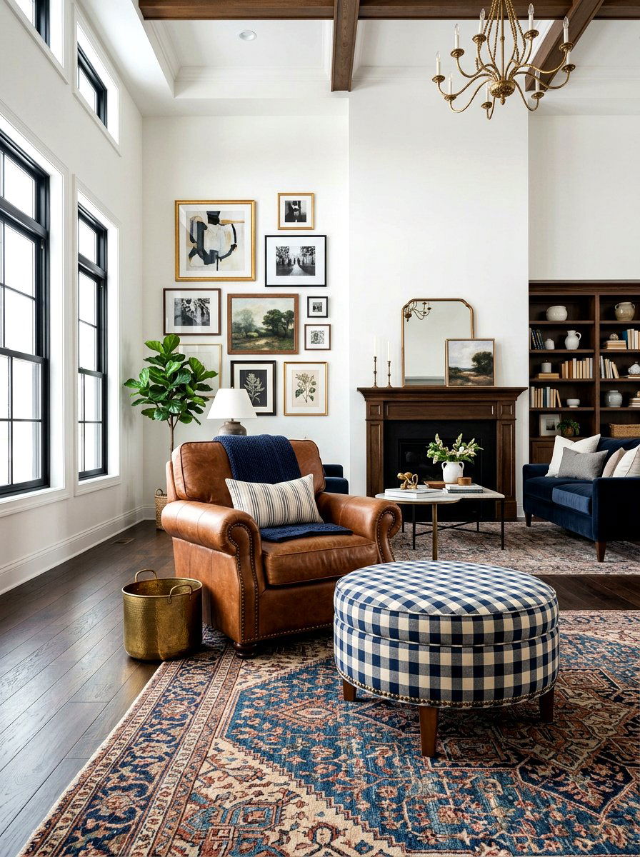Checkered ottoman stool - 30 gingham decor ideas