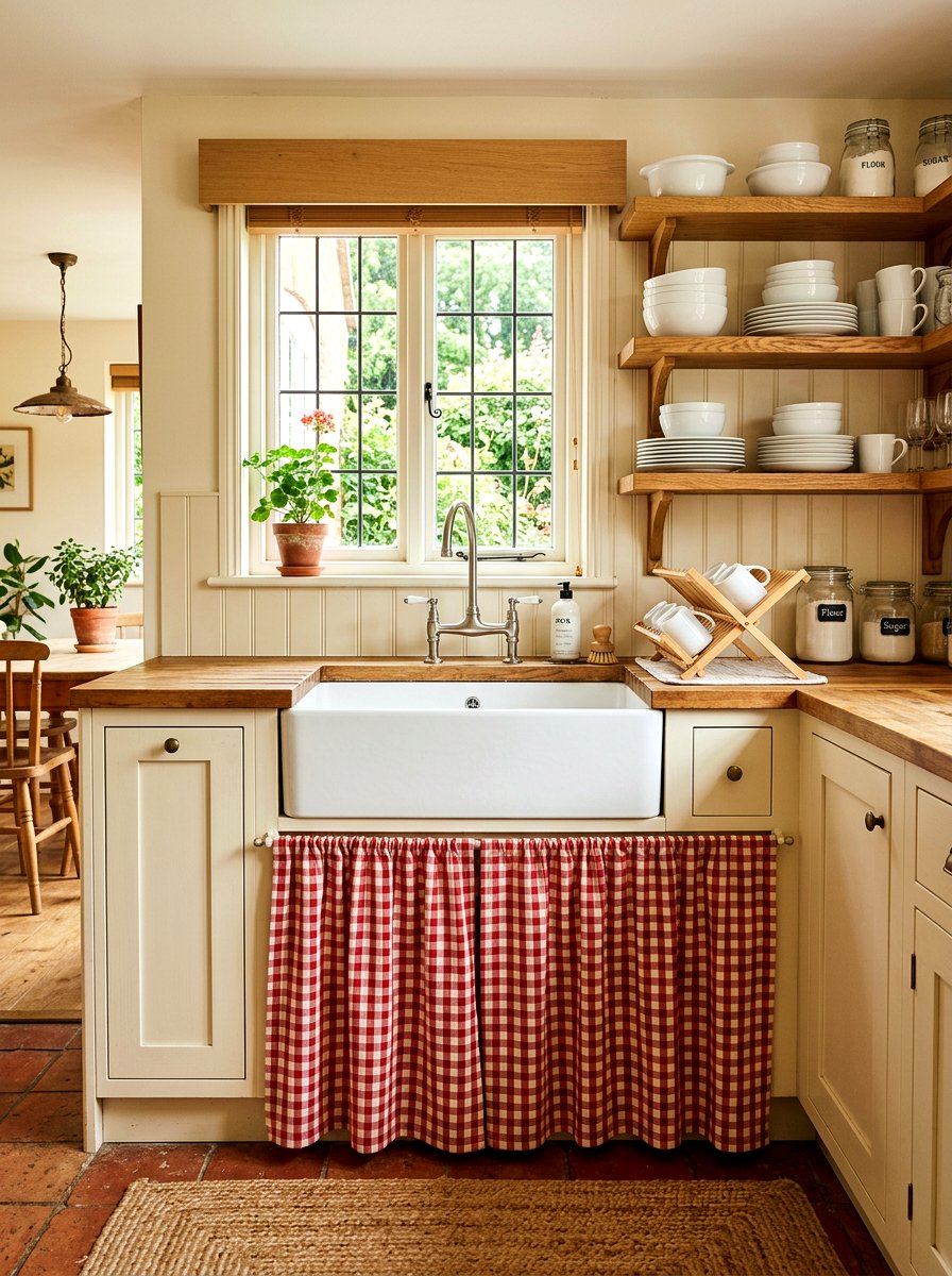 Checkered sink tiers - 30 kitchen curtain sink ideas
