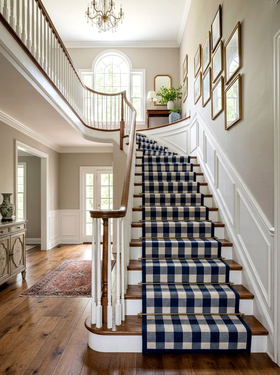 Checkered stair runner - 30 gingham decor ideas