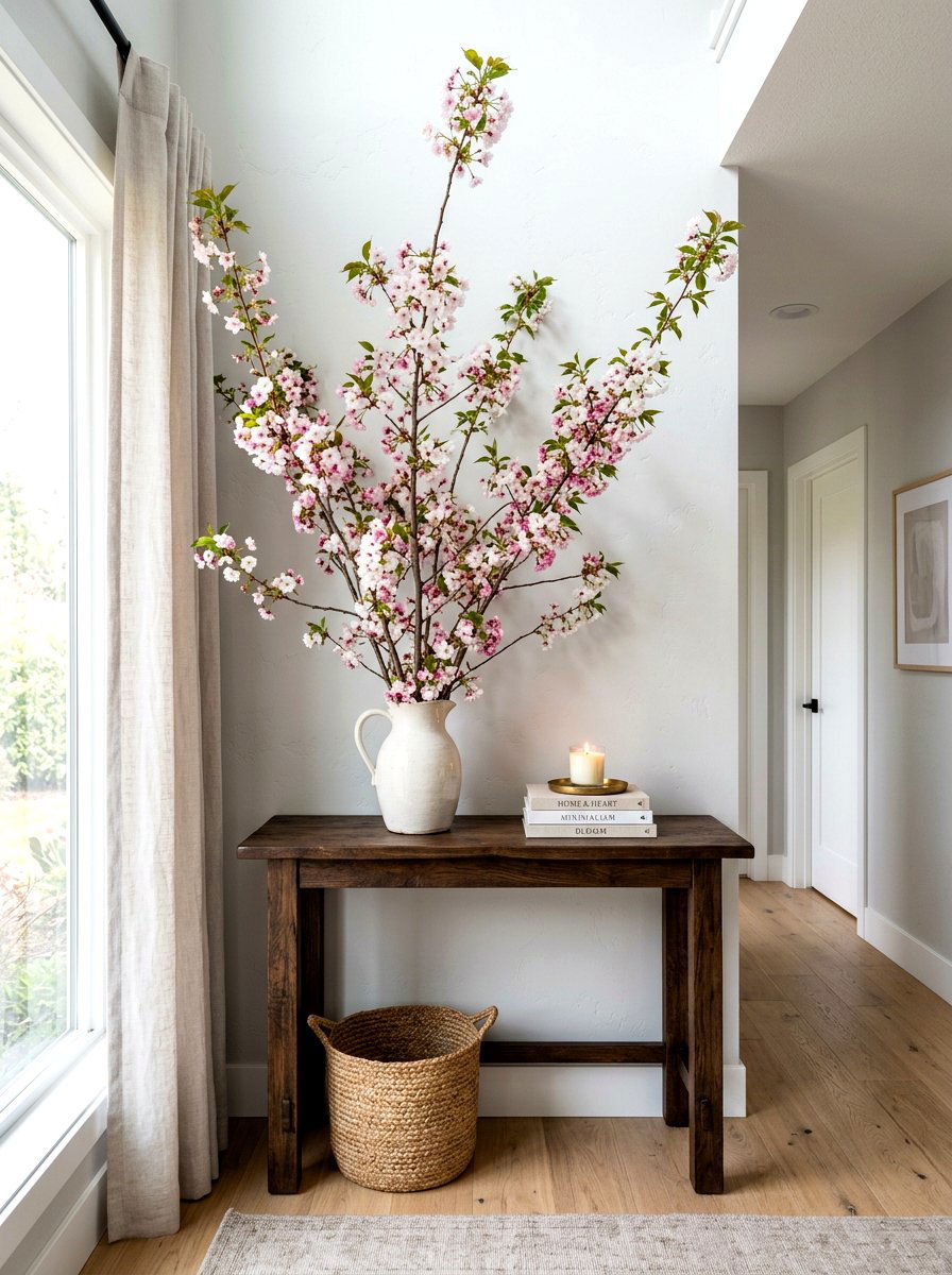 Cherry Blossom Branch Console - 30 spring entry table ideas