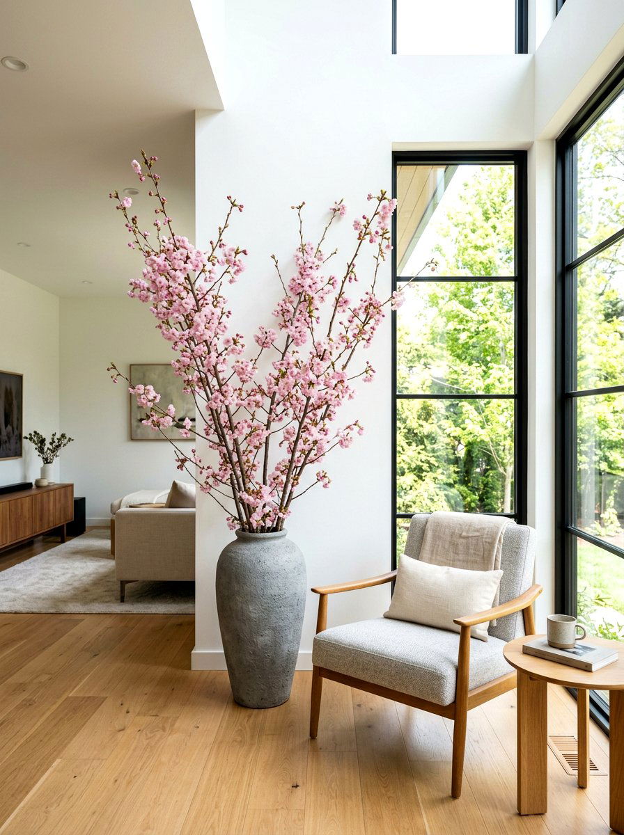Cherry Blossom Branches In Tall Floor Vase - 30 spring flower arrangement ideas