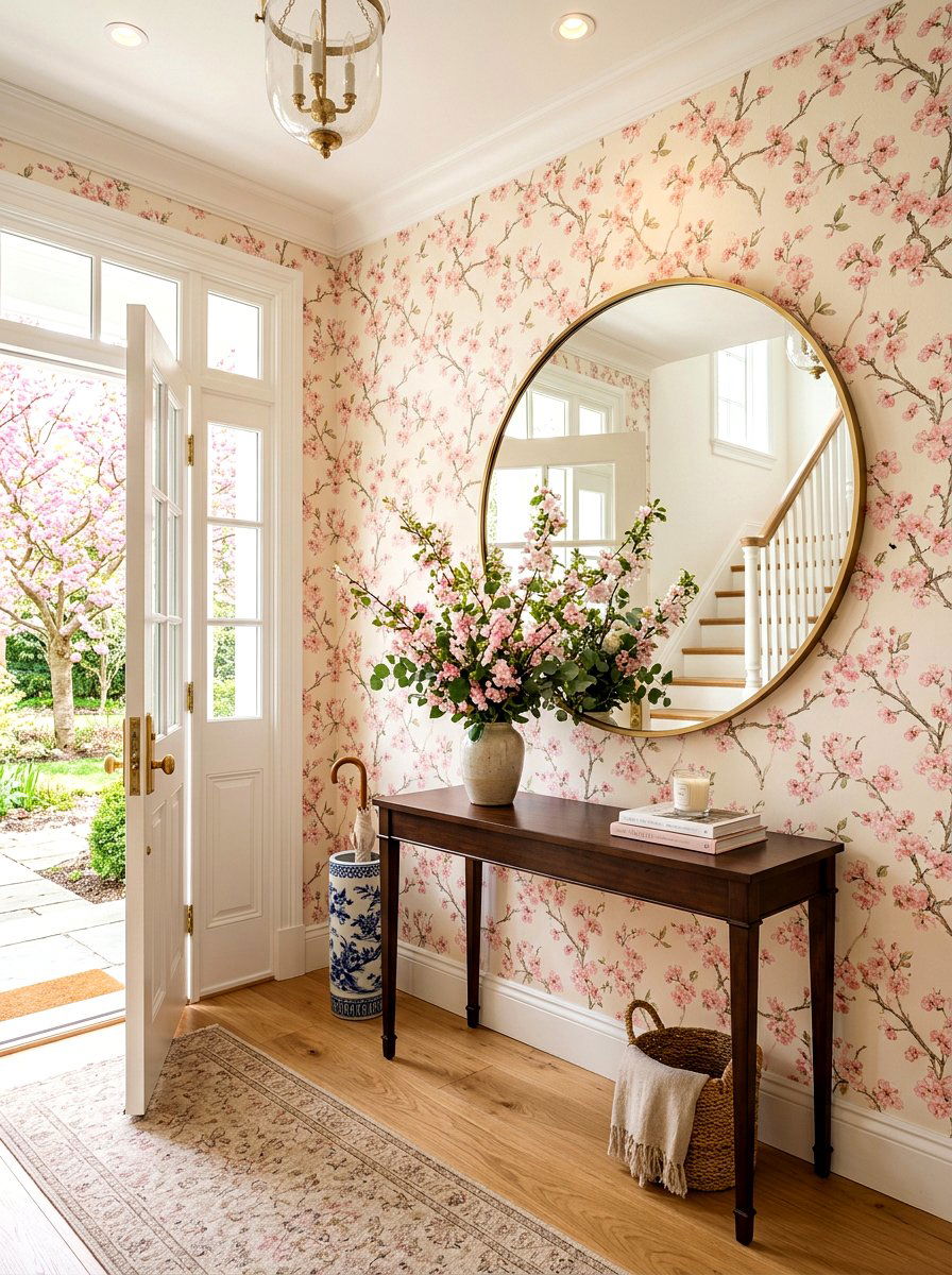 Cherry Blossom Entry Hall Wallpaper - 30 spring floral wallpaper ideas
