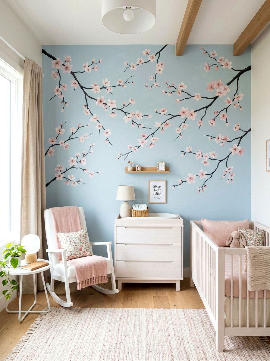 Cherry Blossom Mural - 30 floral nursery ideas