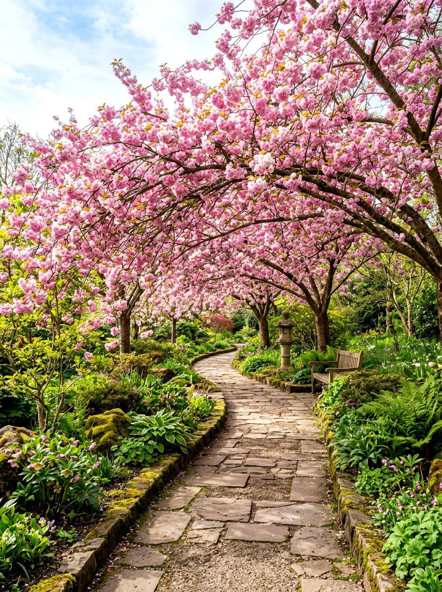 Cherry Blossom Walkway - 30 orchard backyard ideas