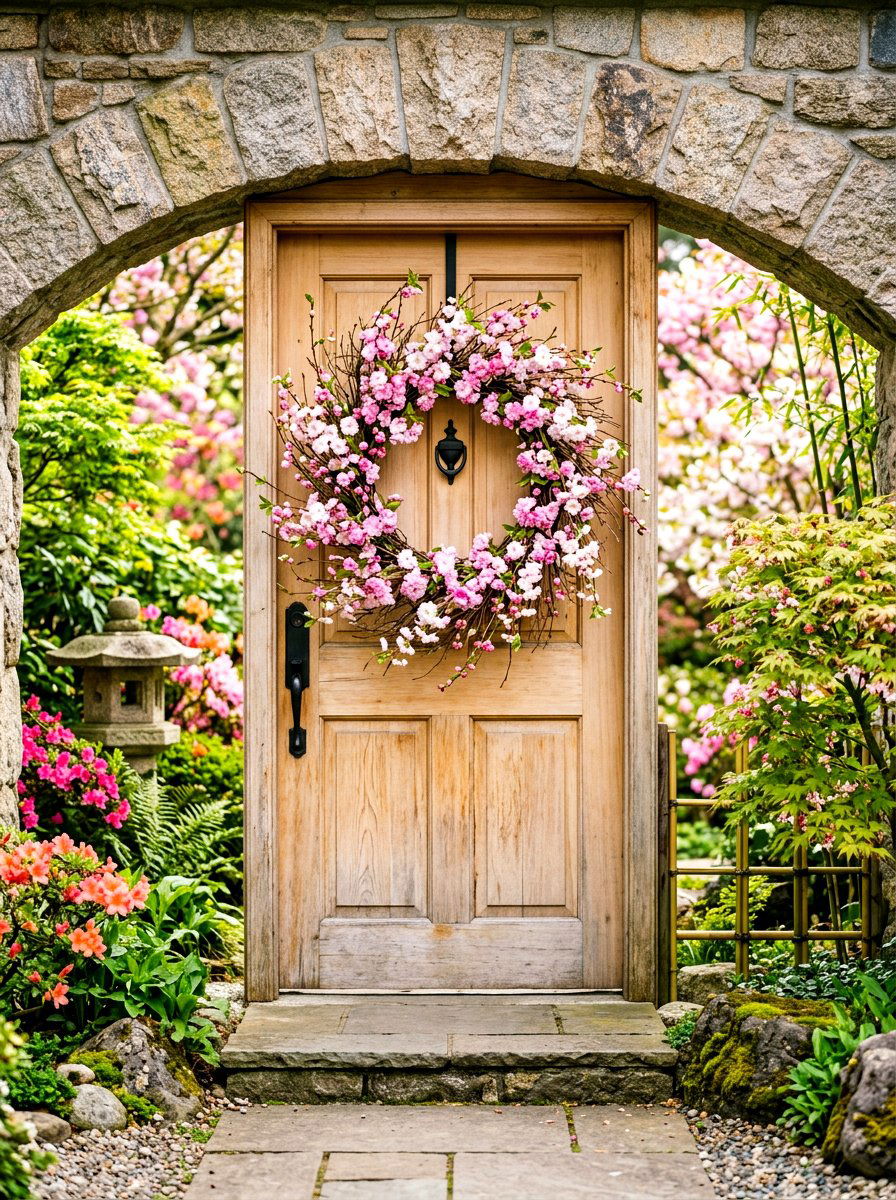 Cherry Blossom Wreath - 30 spring wreath ideas for front door