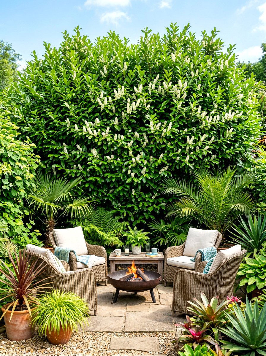 Cherry Laurel hedge - 30 evergreen privacy border ideas