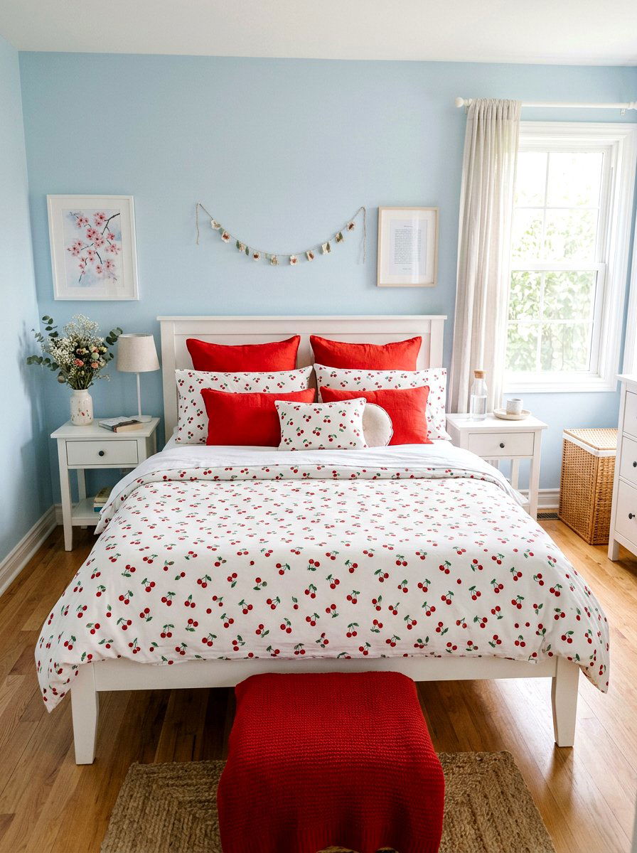 Cherry Motif Bedding - 30 coquette room decor ideas