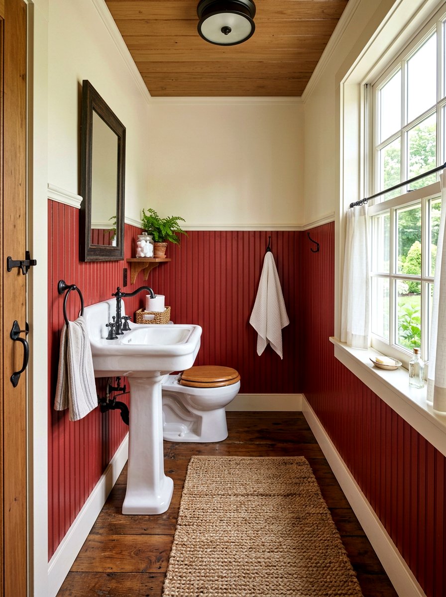 Cherry Red Beadboard Bathroom - 30 cherry red powder room ideas