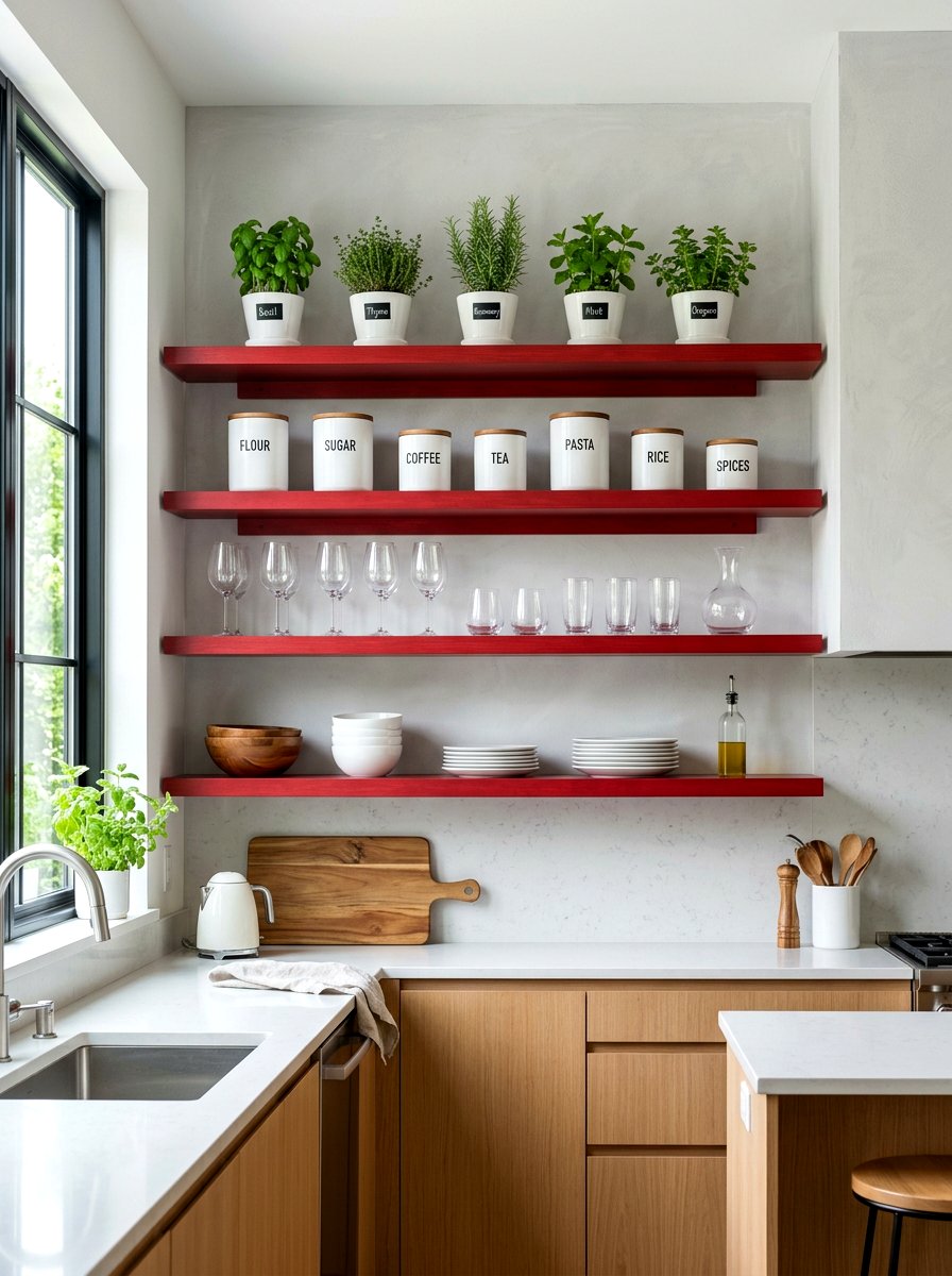 Cherry Red Shelving - 30 cherry red kitchen ideas