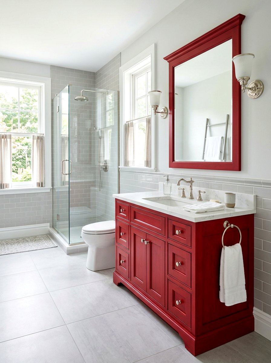 Cherry Red Vanity Cabinet Bathroom - 30 cherry red powder room ideas