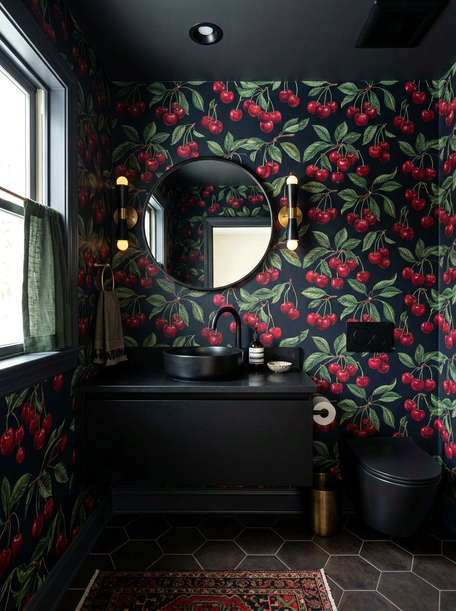 Cherry Wallpaper - 30 fruit wallpaper powder room ideas
