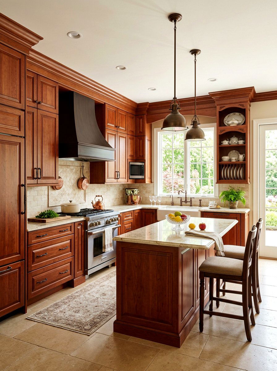 Cherry Wood Kitchen - 30 warm wood cabinet kitchen ideas