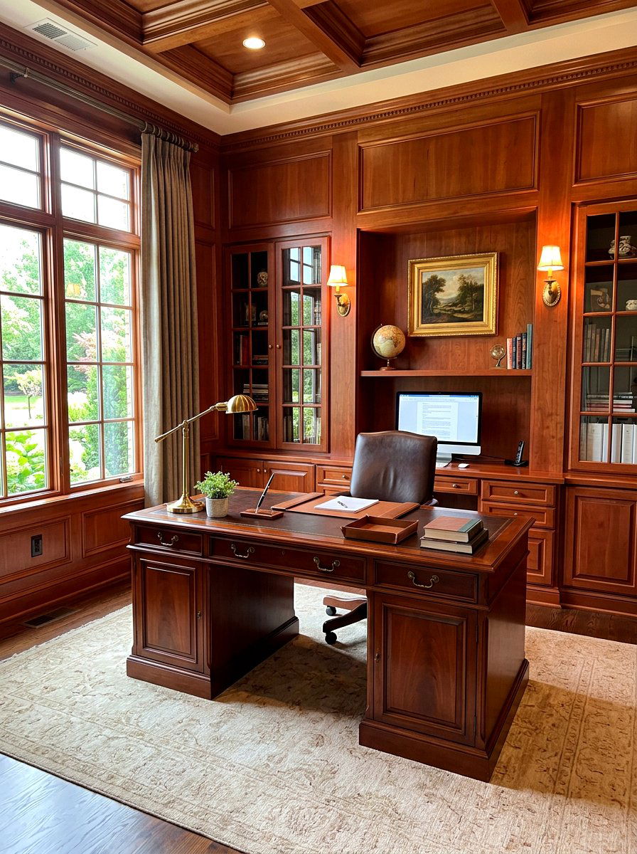 Cherry Wood Office - 30 wood paneled office ideas
