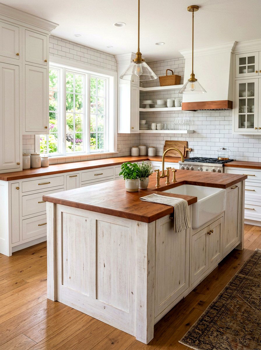 Cherry Wood and White Wash Farmhouse Kitchen - 30 mixed wood tone decor ideas