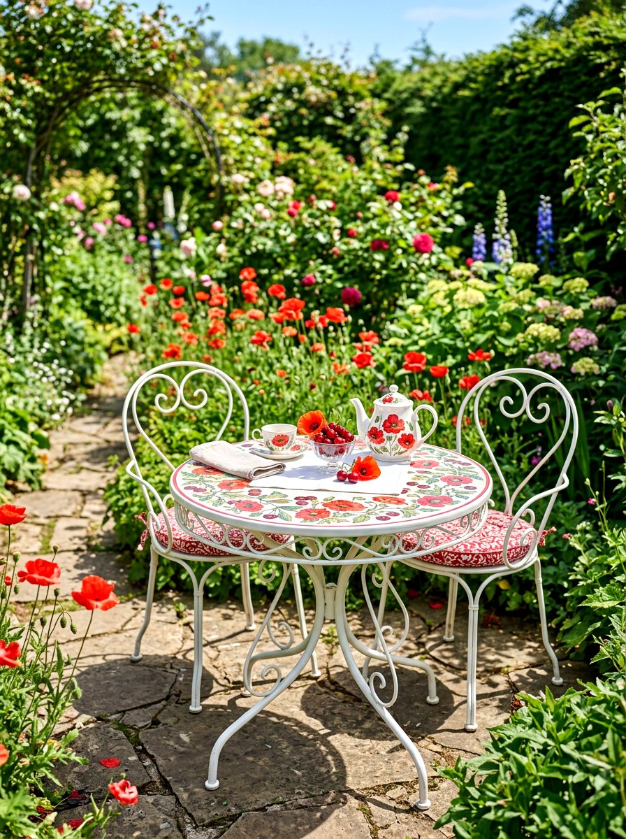 Cherry and red poppy table - 30 fruit and floral tablescape ideas