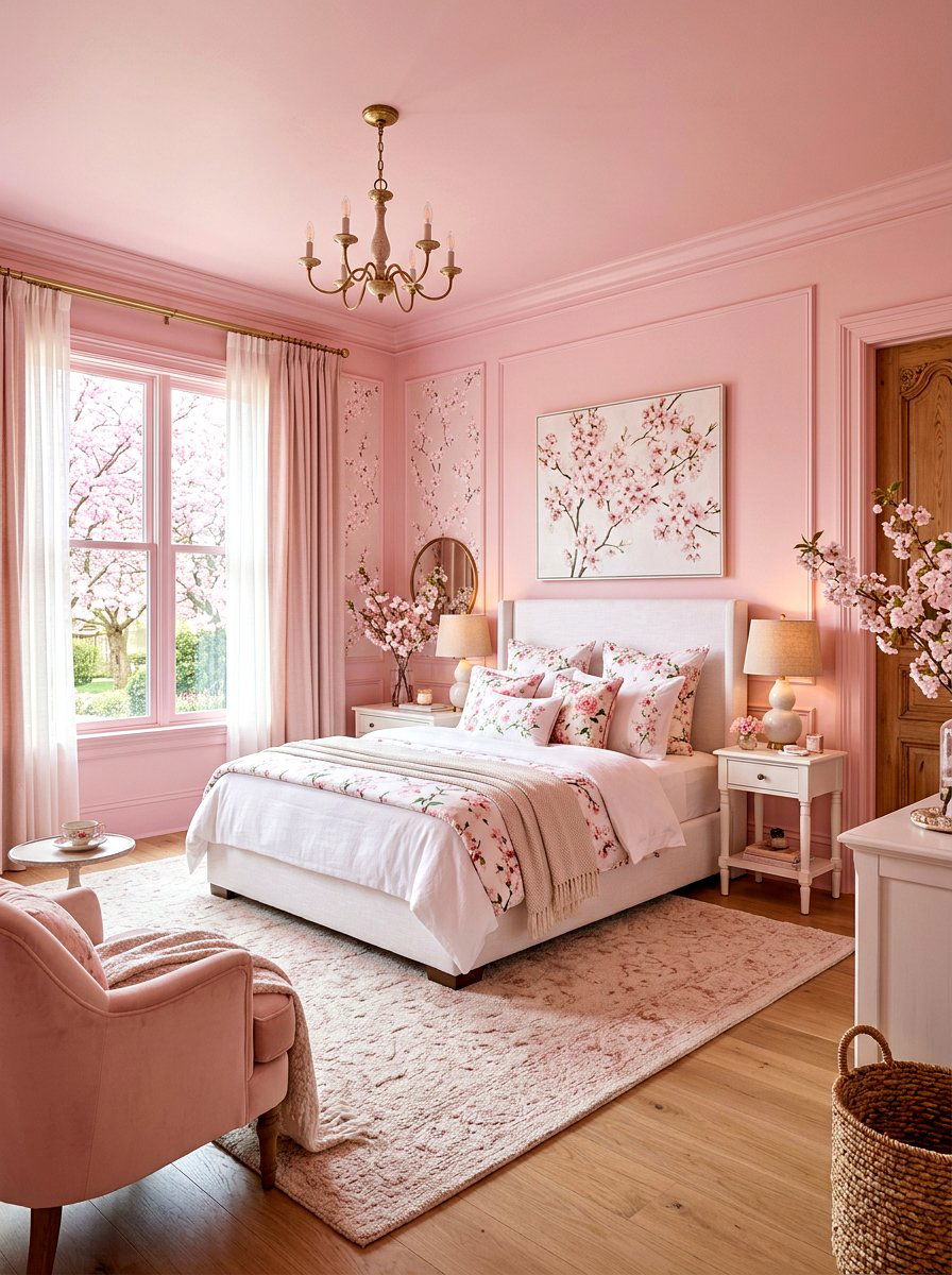 Cherry blossom bedroom - 30 spring color drench ideas