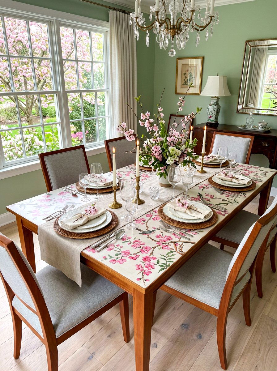 Cherry blossom chinoiserie dining table - 30 chinoiserie table ideas