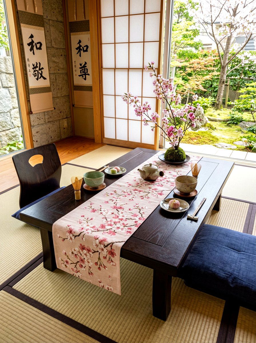 Cherry blossom table runner - 30 floral table runner ideas