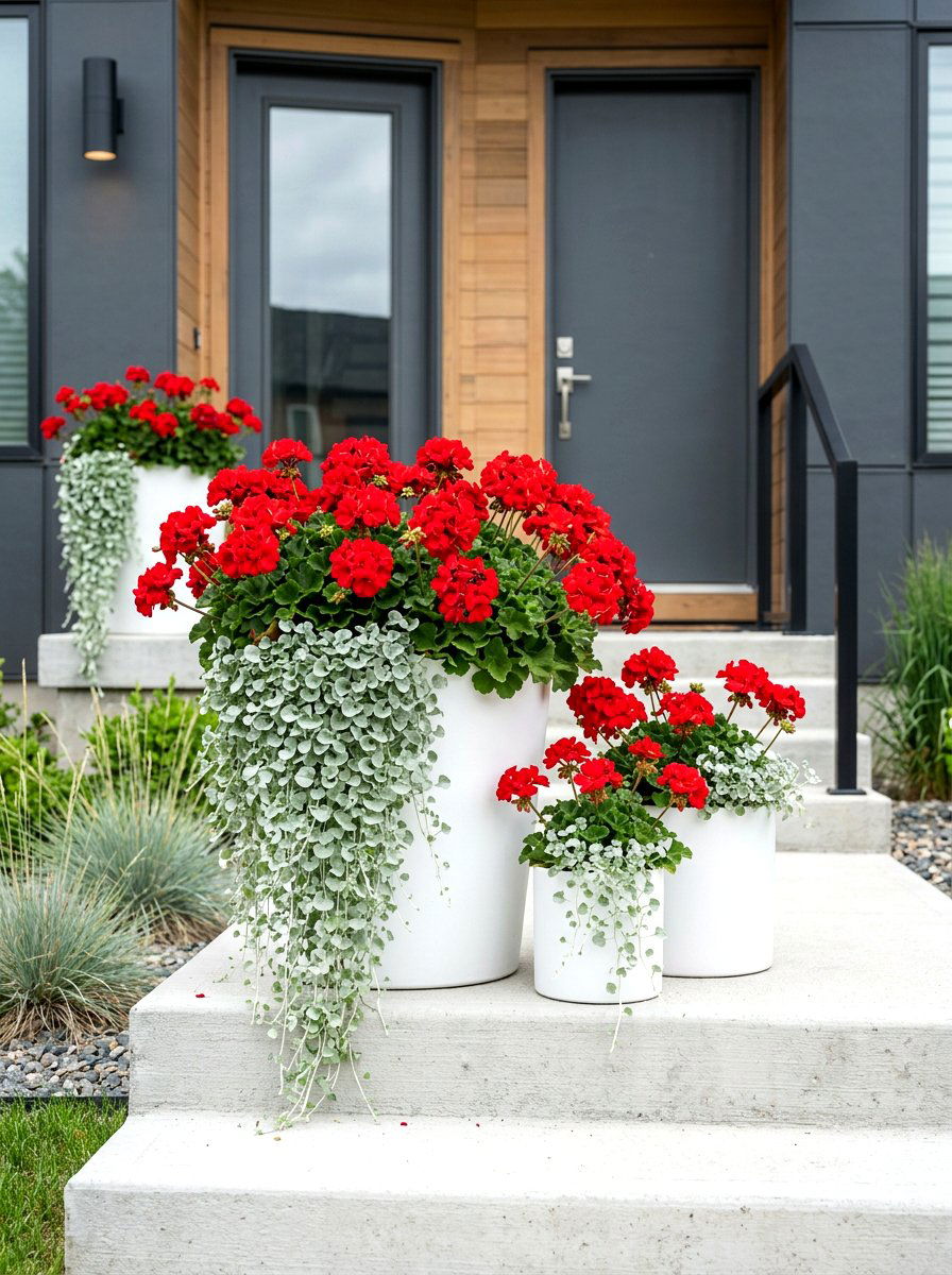 Cherry red and silver container garden - 30 container garden color ideas