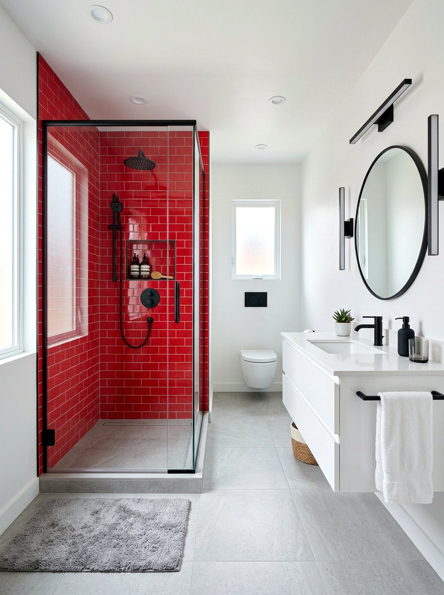 Cherry red bathroom tiles - 30 cherry red decor ideas
