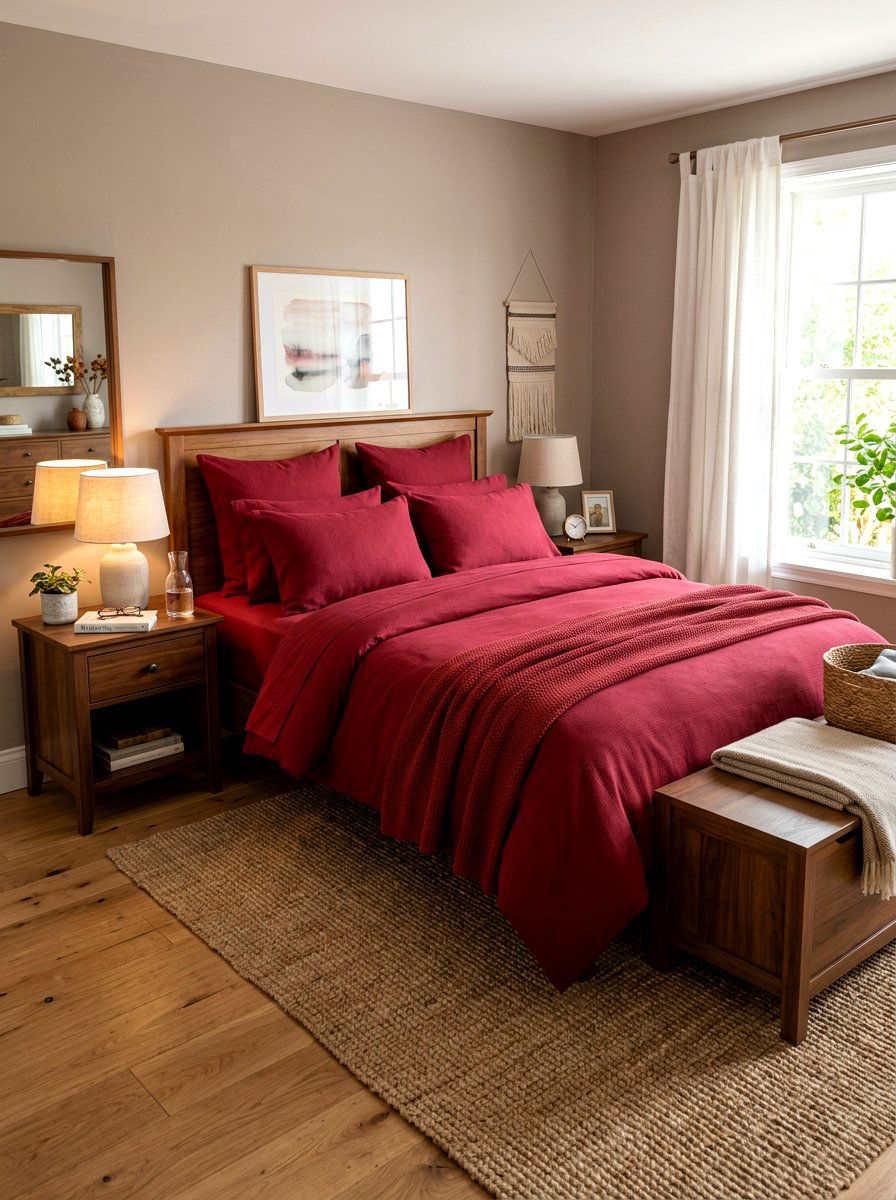 Cherry red bedding set - 30 cherry red decor ideas