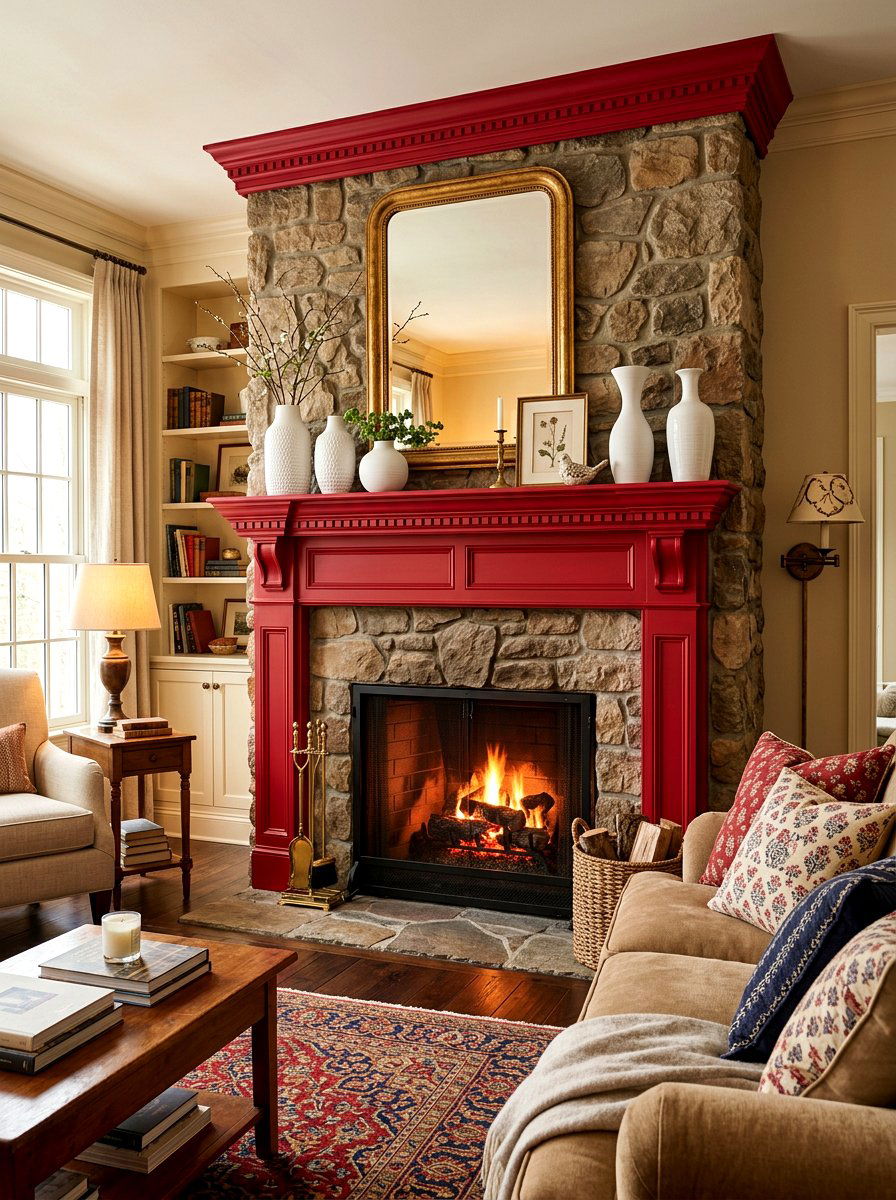 Cherry red fireplace mantel - 30 cherry red decor ideas