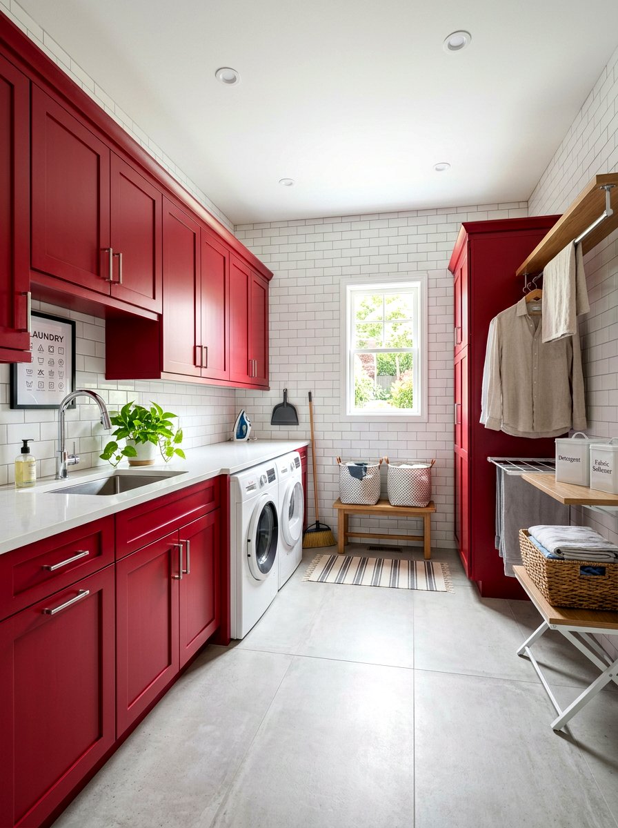 Cherry red laundry room cabinets - 30 cherry red decor ideas
