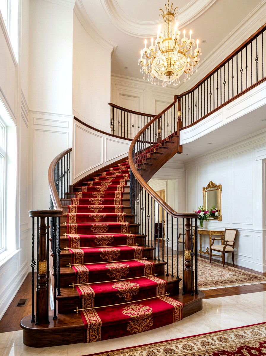 Cherry red staircase runner - 30 cherry red decor ideas