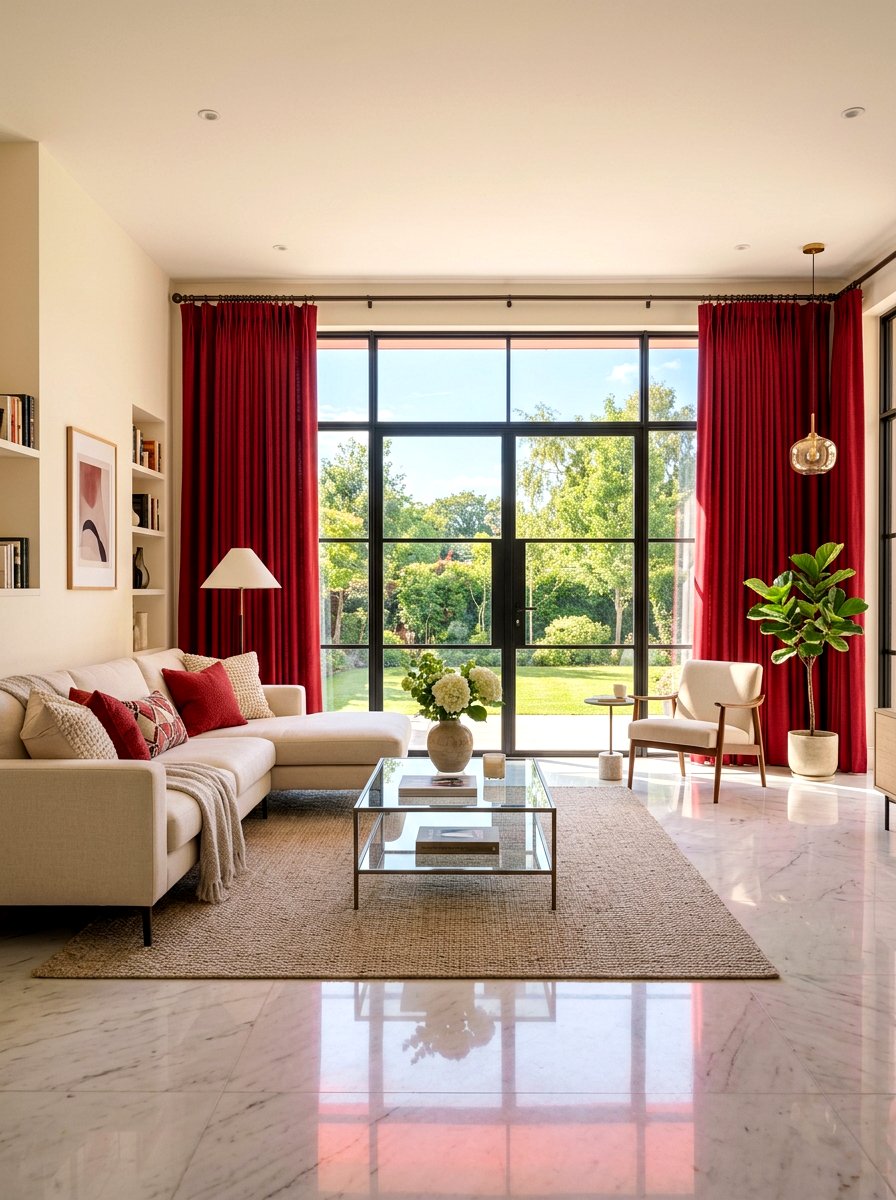Cherry red window curtains - 30 cherry red decor ideas