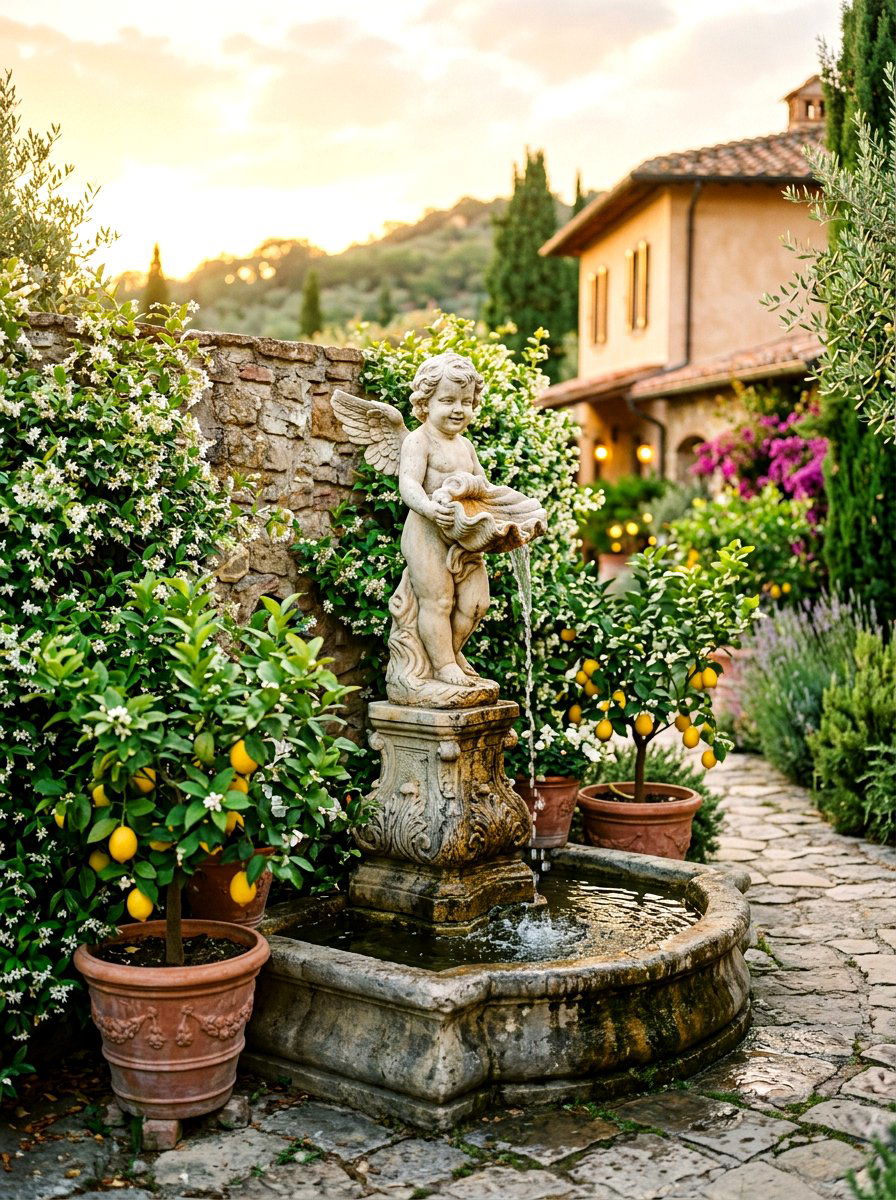 Cherub Water Fountain Statue - 30 garden statue ideas