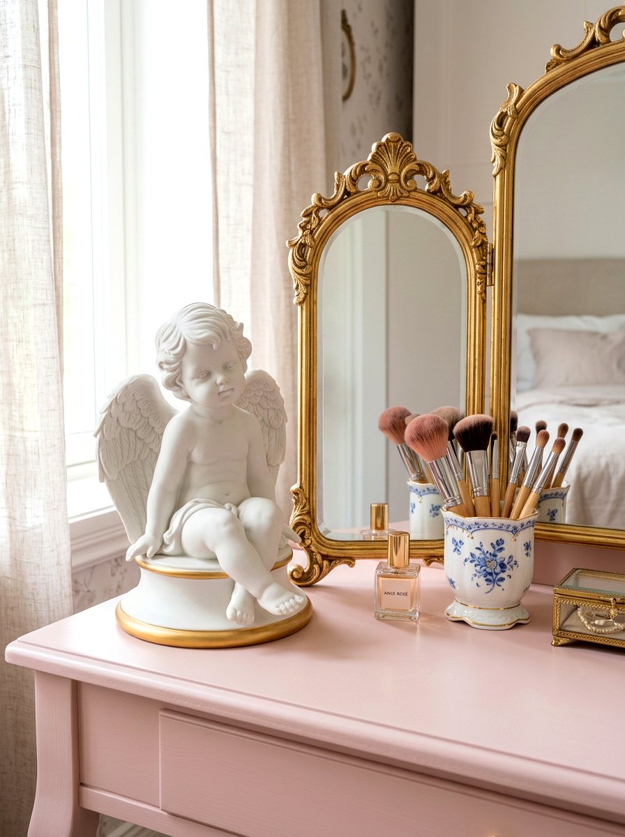 Cherub desk statue - 30 coquette vanity ideas