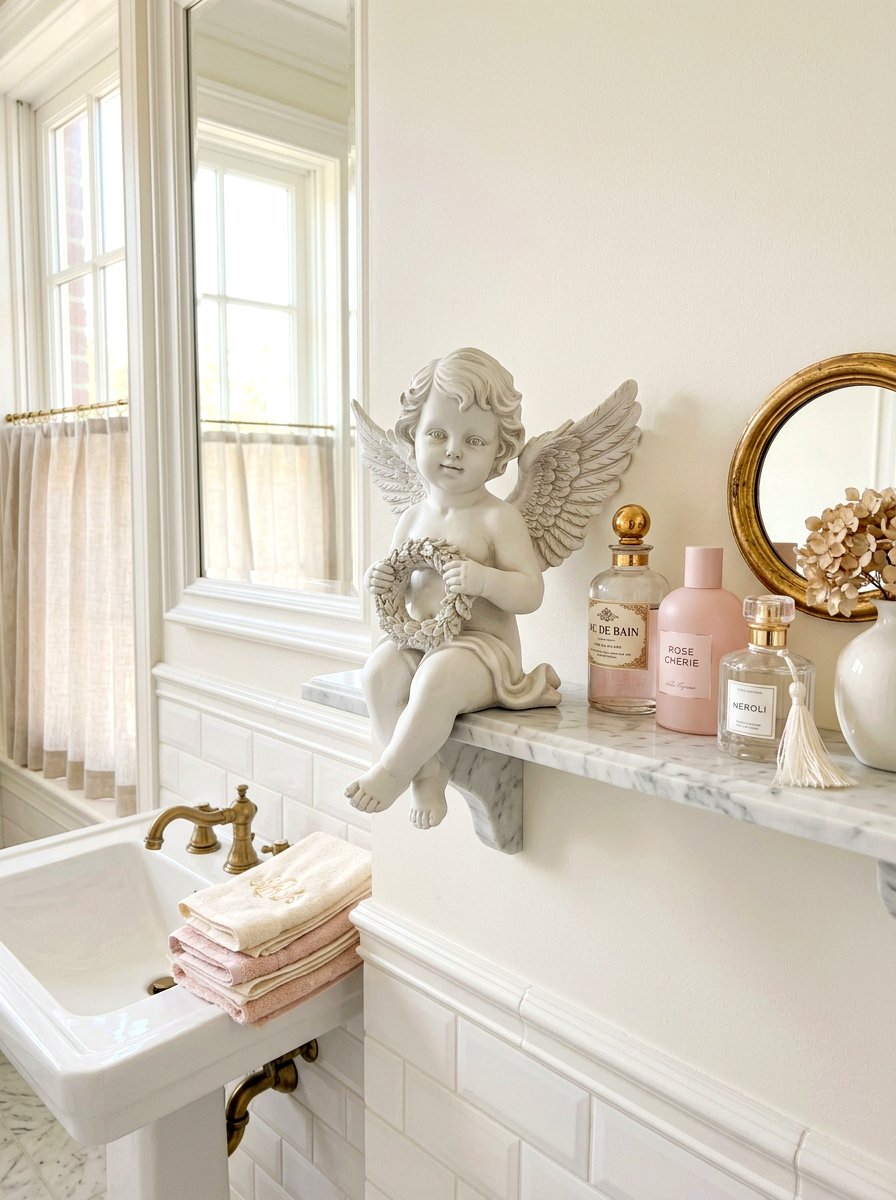 Cherub statue bathroom decor - 30 coquette bathroom ideas