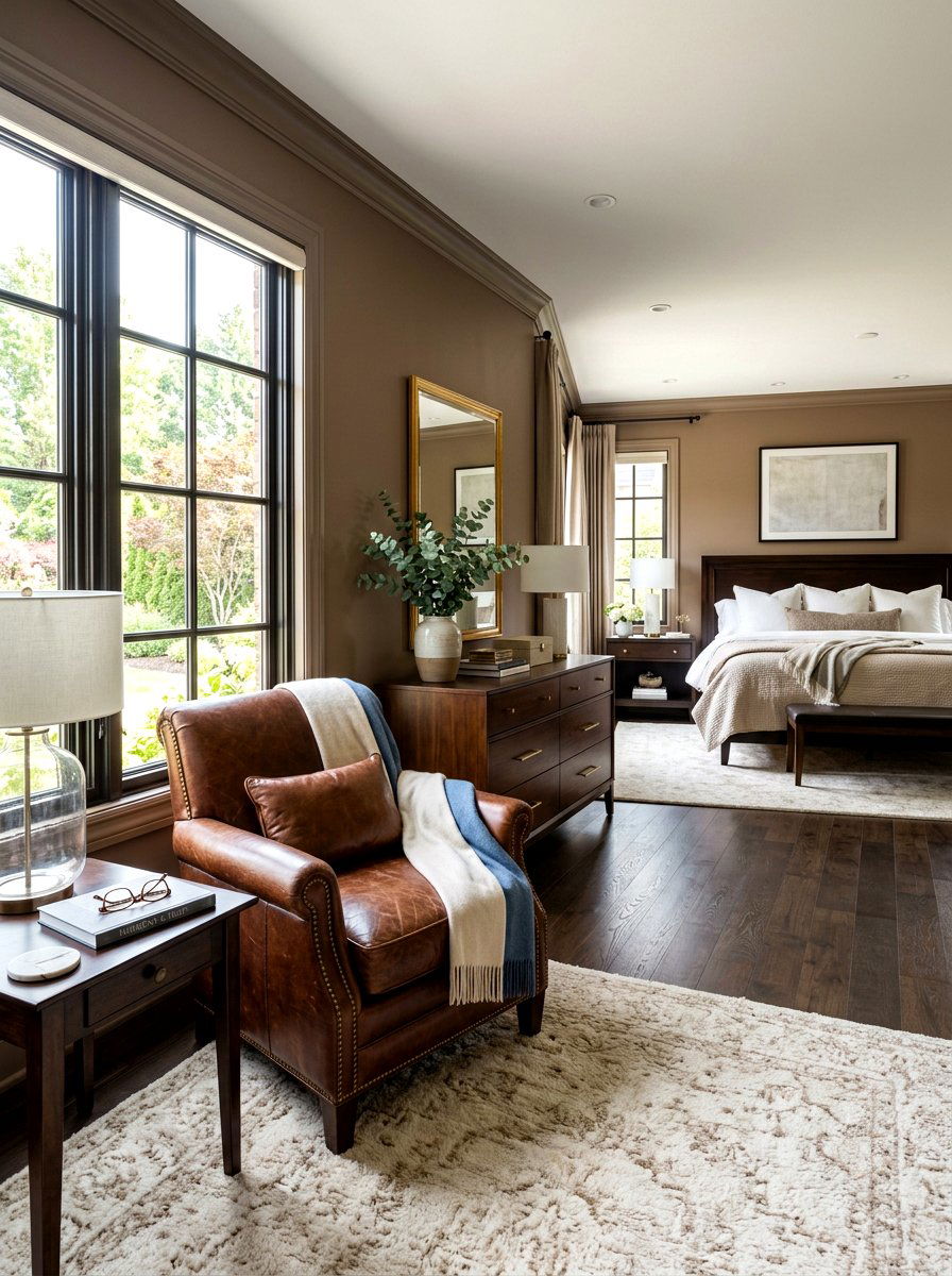 Chestnut Brown Leather Armchair - 30 all brown bedroom ideas