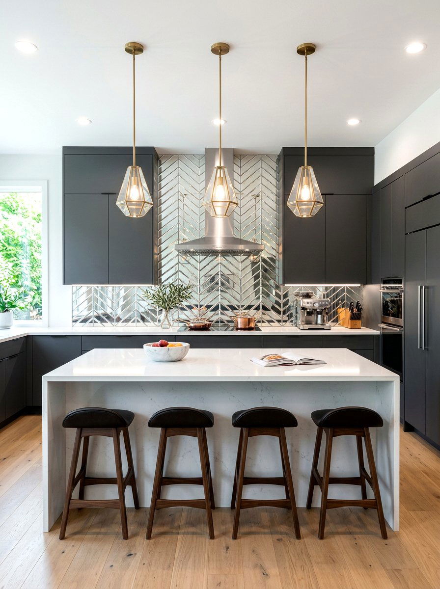 Chevron Mirror Tile Backsplash - 30 mirror tile backsplash ideas