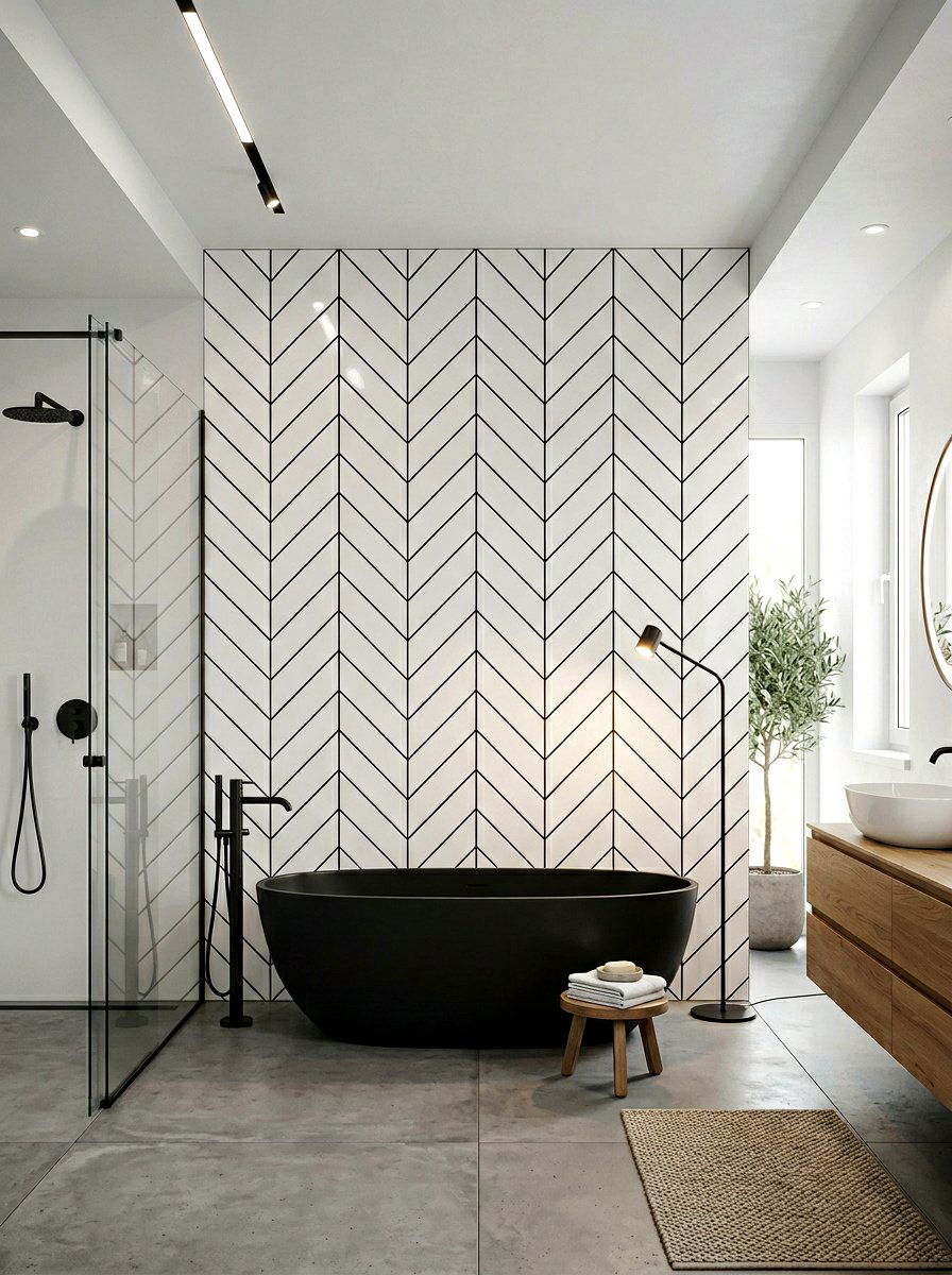 Chevron Pattern Black Grout - 30 dark grout bathroom ideas