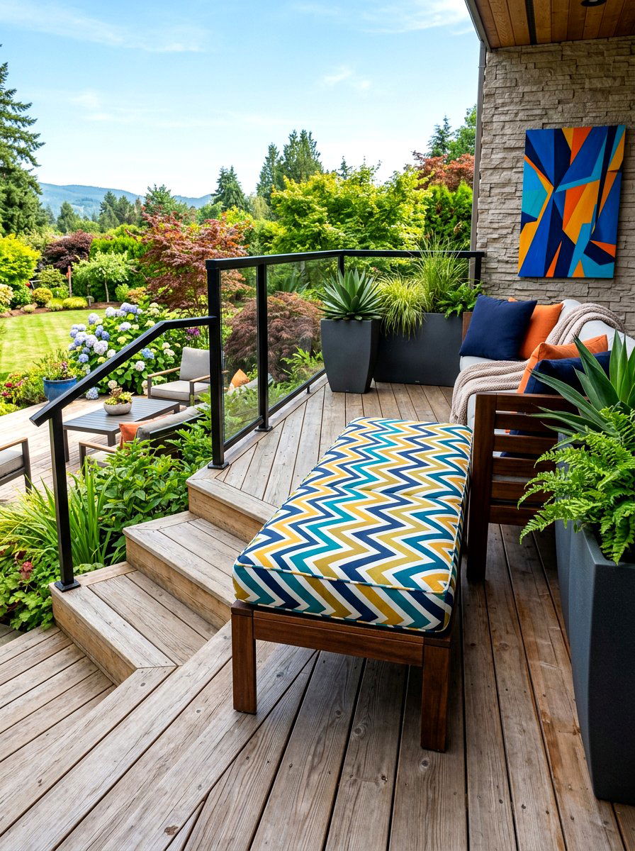 Chevron Pattern Deck Cushion - 30 outdoor pouf ideas